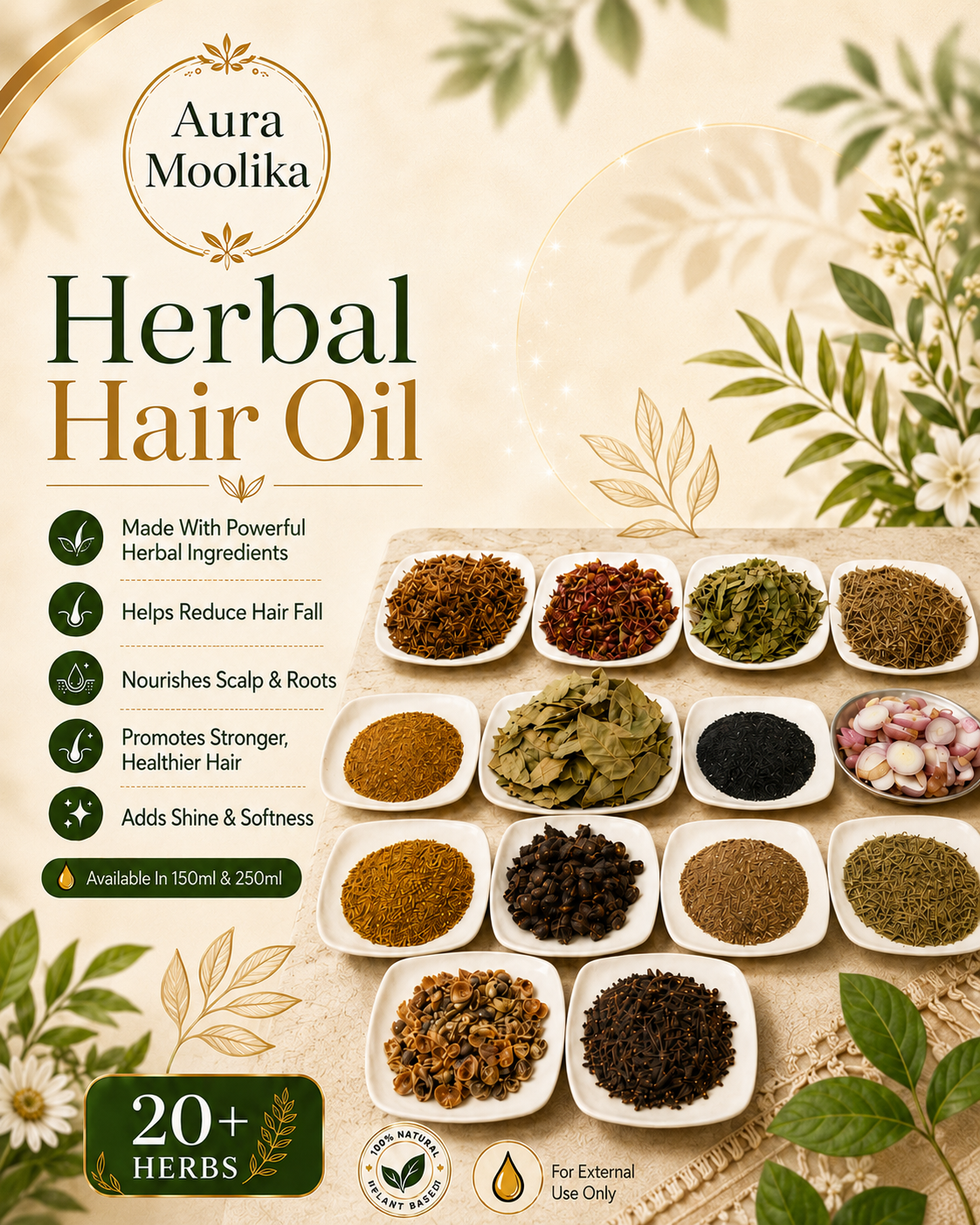 Herbal Hair Oil - 20+ Herbs for Hair Fall, Growth & Shine