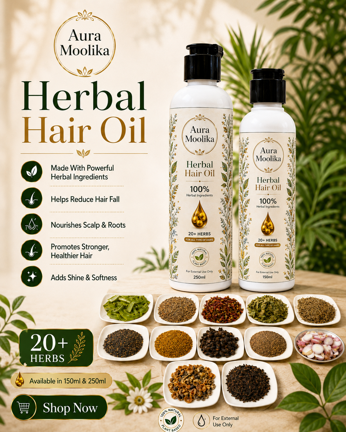 Herbal Hair Oil - 20+ Herbs for Hair Fall, Growth & Shine